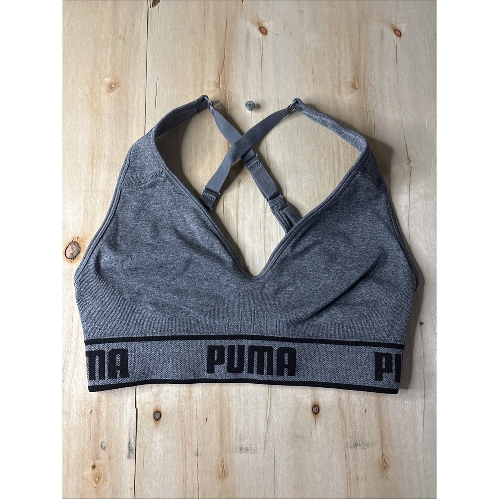 Puma Women's Sports Bra Grey Nylon Logo Small